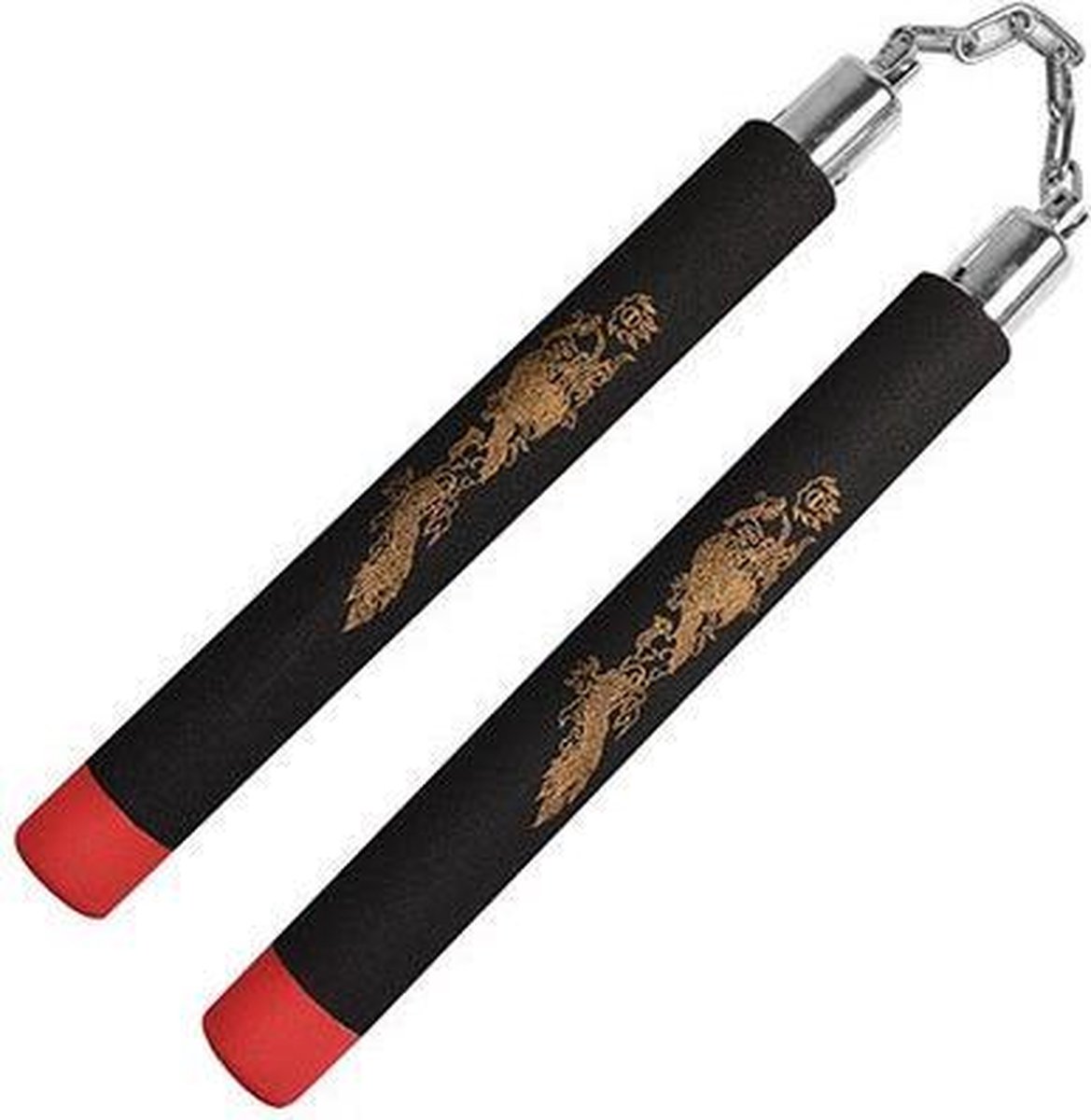 blitz Zwart rode foam Nunchaku met ketting