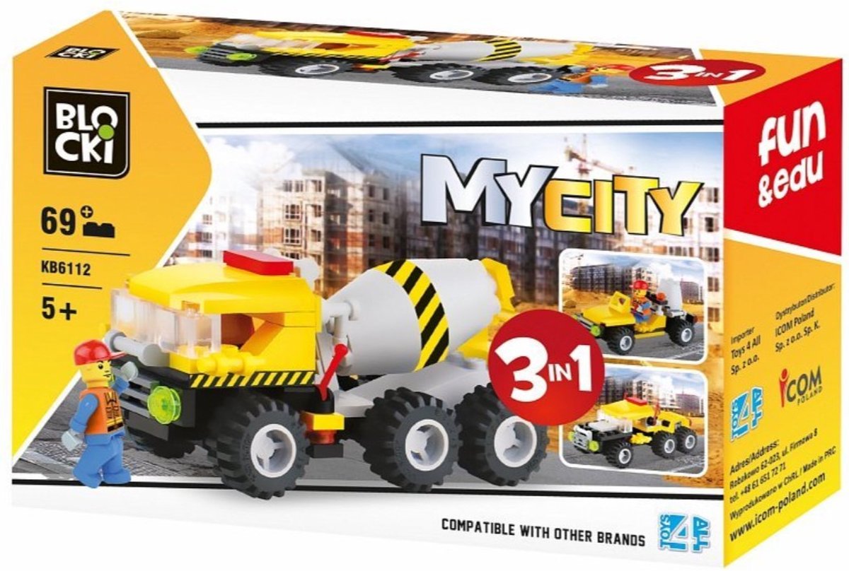 Blocki MyCity 3 in 1  Betonwagen Bouwstenen - KB6112 - 69  onderdelen