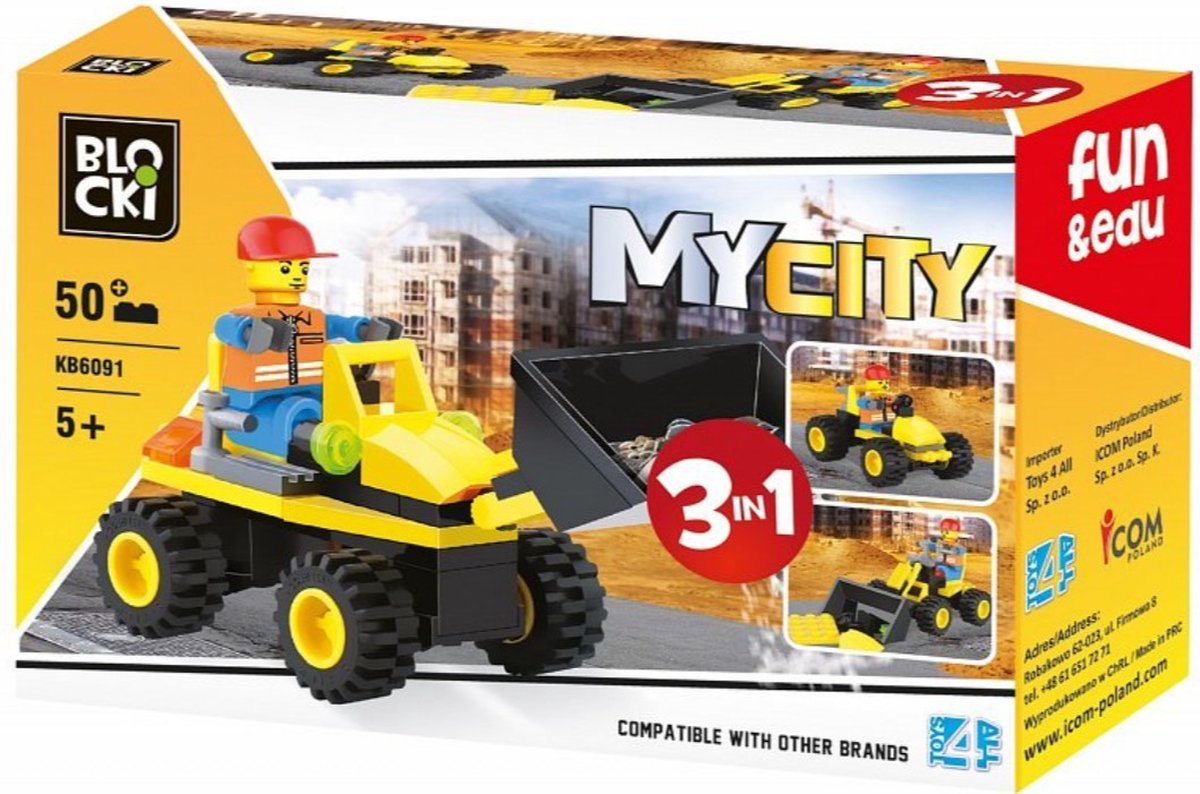 Blocki MyCity 3 in 1 Bulldozer Bouwstenen - KB6091 - 50  onderdelen