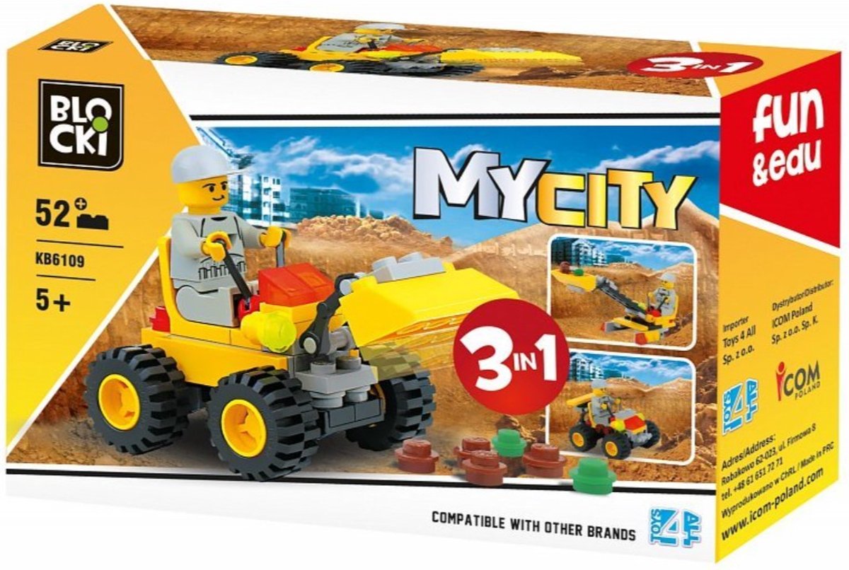 Blocki MyCity 3 in 1 Graafmachine Bouwstenen - KB6209 - 52 onderdelen