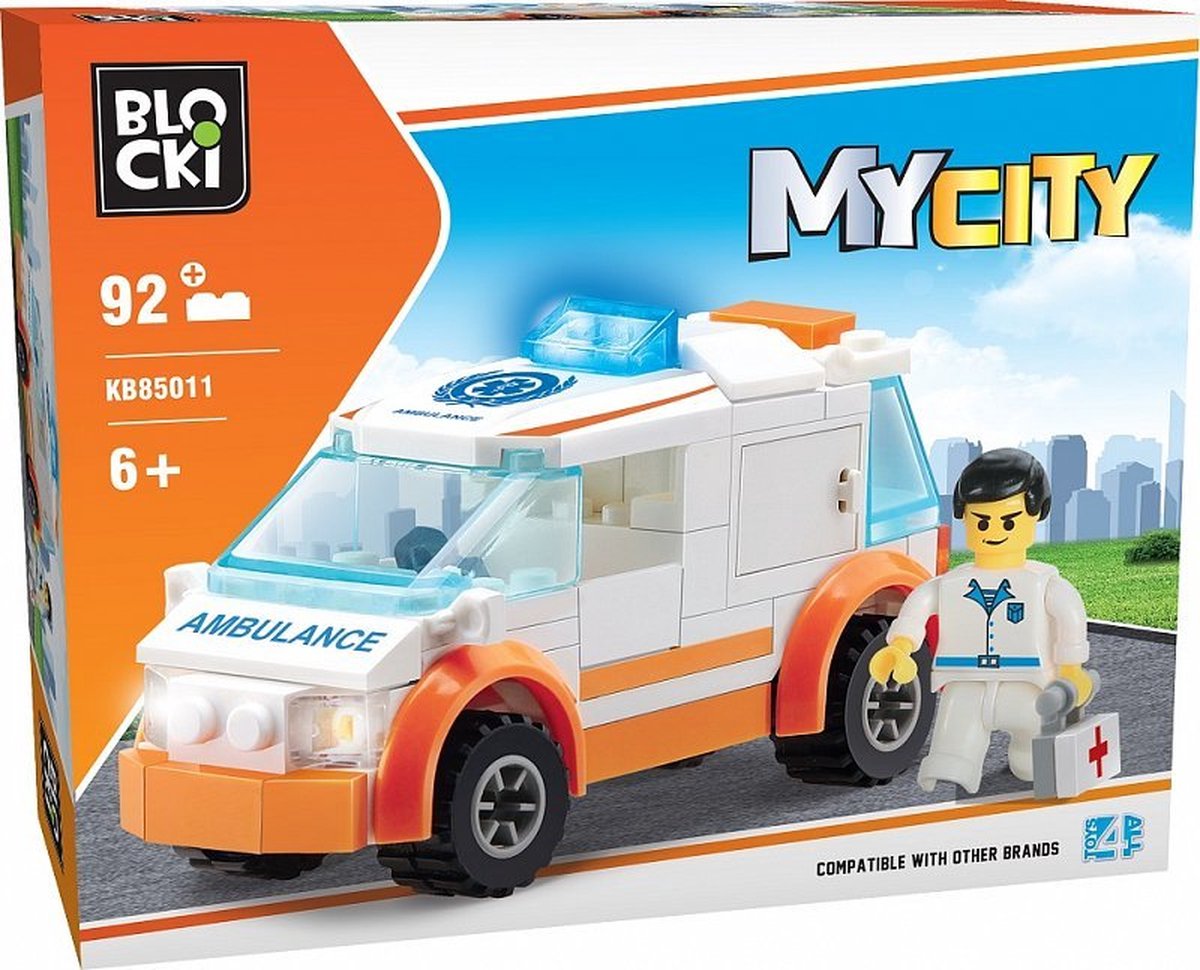 Blocki MyCity Ambulance met Ambulancebroeder Bouwstenen  - KB85011 - 92 onderdelen