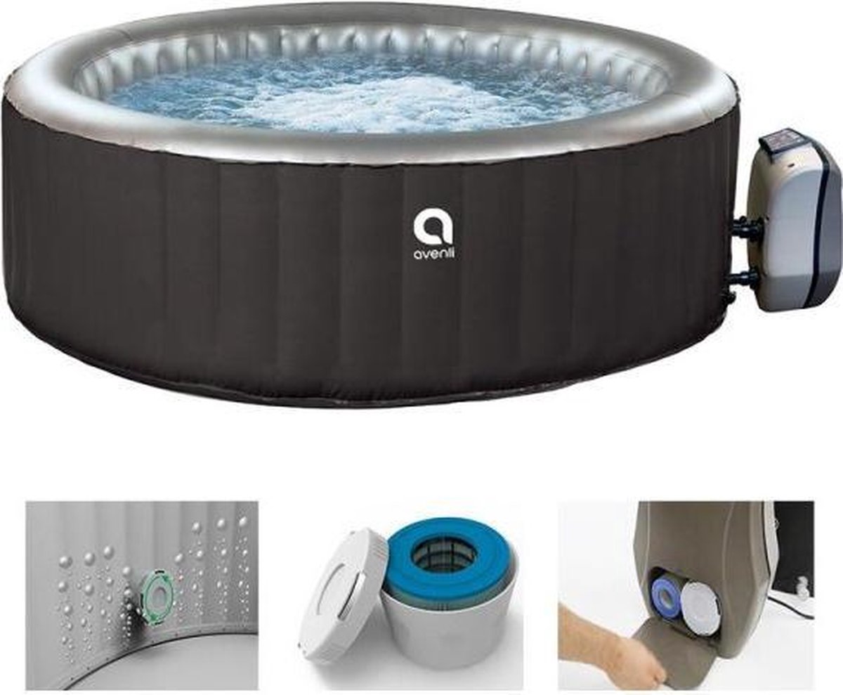   Avenli Jacuzzi London - Opblaasbare Jacuzzi - Hoge Kwaliteit - Hoogwaardig PVC - 2-4 personen - met Afdekzeil en Grondzeil - Ø 175 x 70 cm - Donker grijs