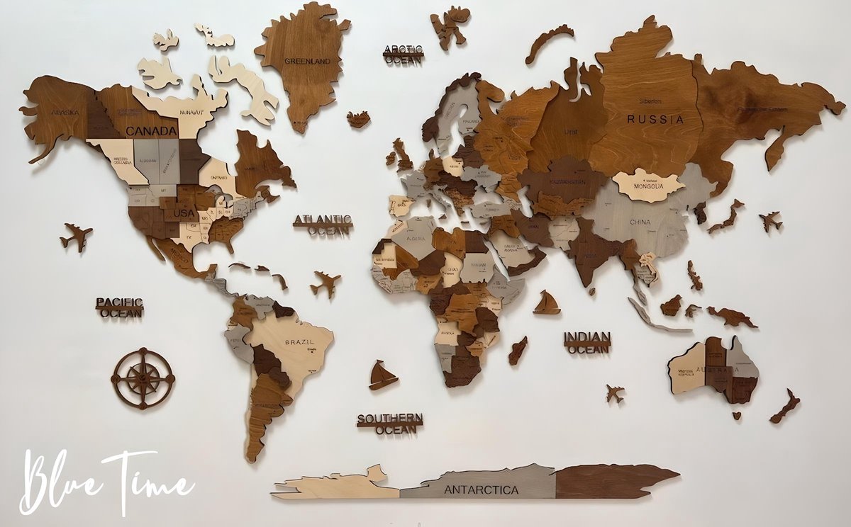   - 3D Houten   - Premium - Echt Hout - Volledig Duurzaam - Landkaart - Wanddecoratie - Muurdecoratie