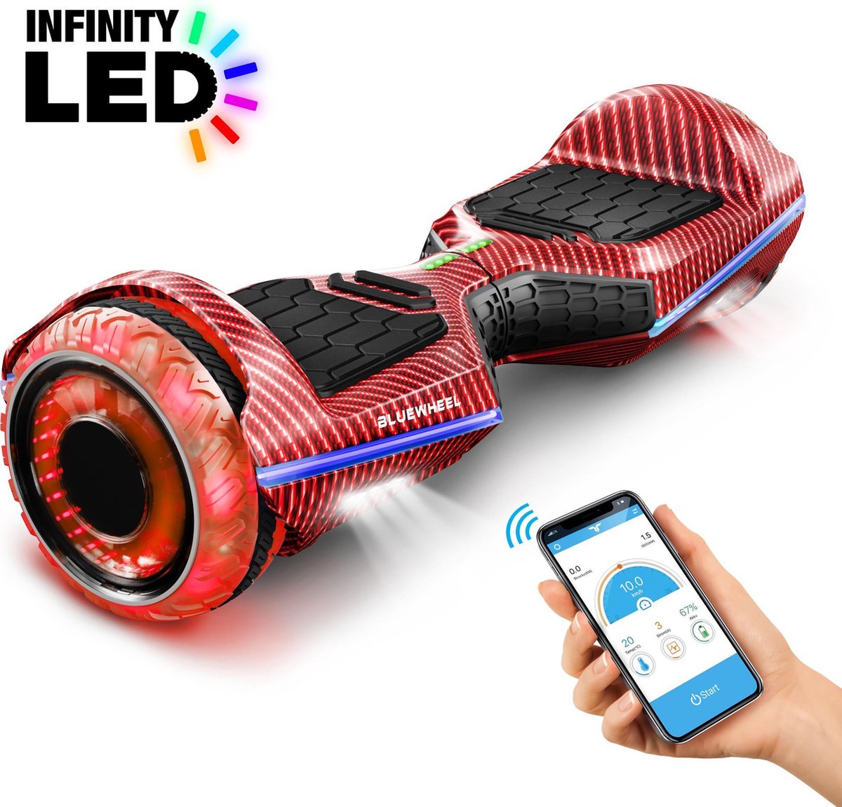 6,5 inch premium hoverboard Bluewheel HX360 - Duits kwaliteitsmerk - veiligheidsmodus voor kinderen - infinity LED-wielen & app