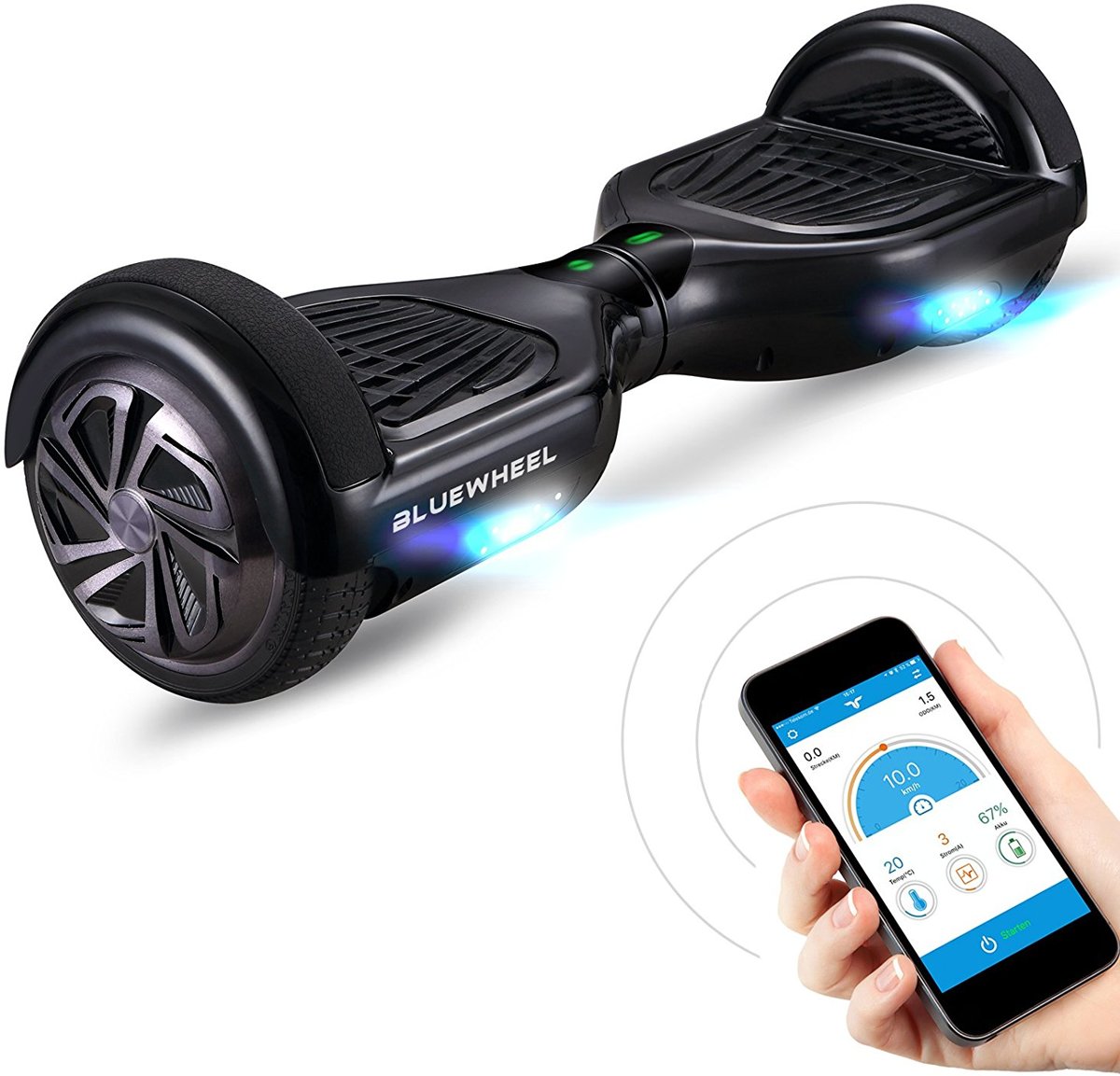 6.5” Premium Hoverboard Bluewheel HX310s - Black - Duits kwaliteitsmerk - kinderveiligheidsmodus en app - Bluetooth-luidspreker - sterke dubbele motor - LED-Elektro Skateboard Self Balance Scooter