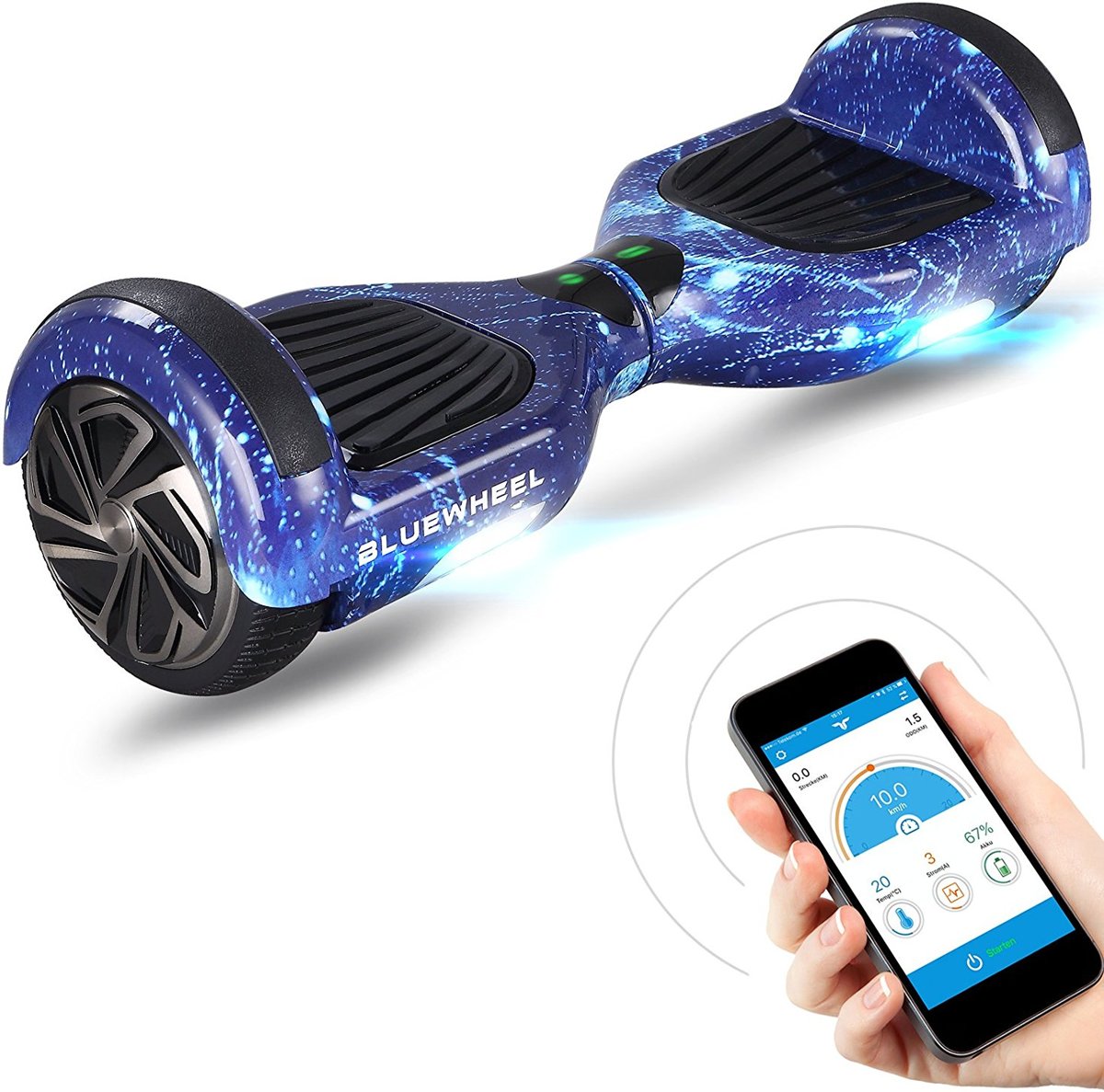 6.5” Premium Hoverboard Bluewheel HX310s - Blue Sky - Duits kwaliteitsmerk - kinderveiligheidsmodus en app - Bluetooth-luidspreker - sterke dubbele motor - LED-Elektro Skateboard Self Balance Scooter