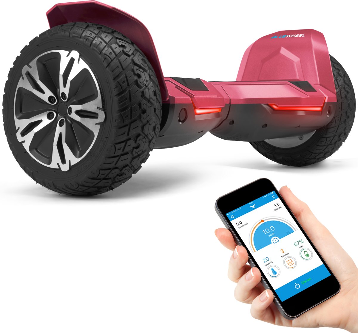 8.5” Premium Offroad Hoverboard Bluewheel HX510 SUV - Duits kwaliteitsmerk - rood - kinderveiligheidsmodus en app - Bluetooth - sterke dubbele motor - Aluminium Case Elektro Skateboard Self Balance Scooter