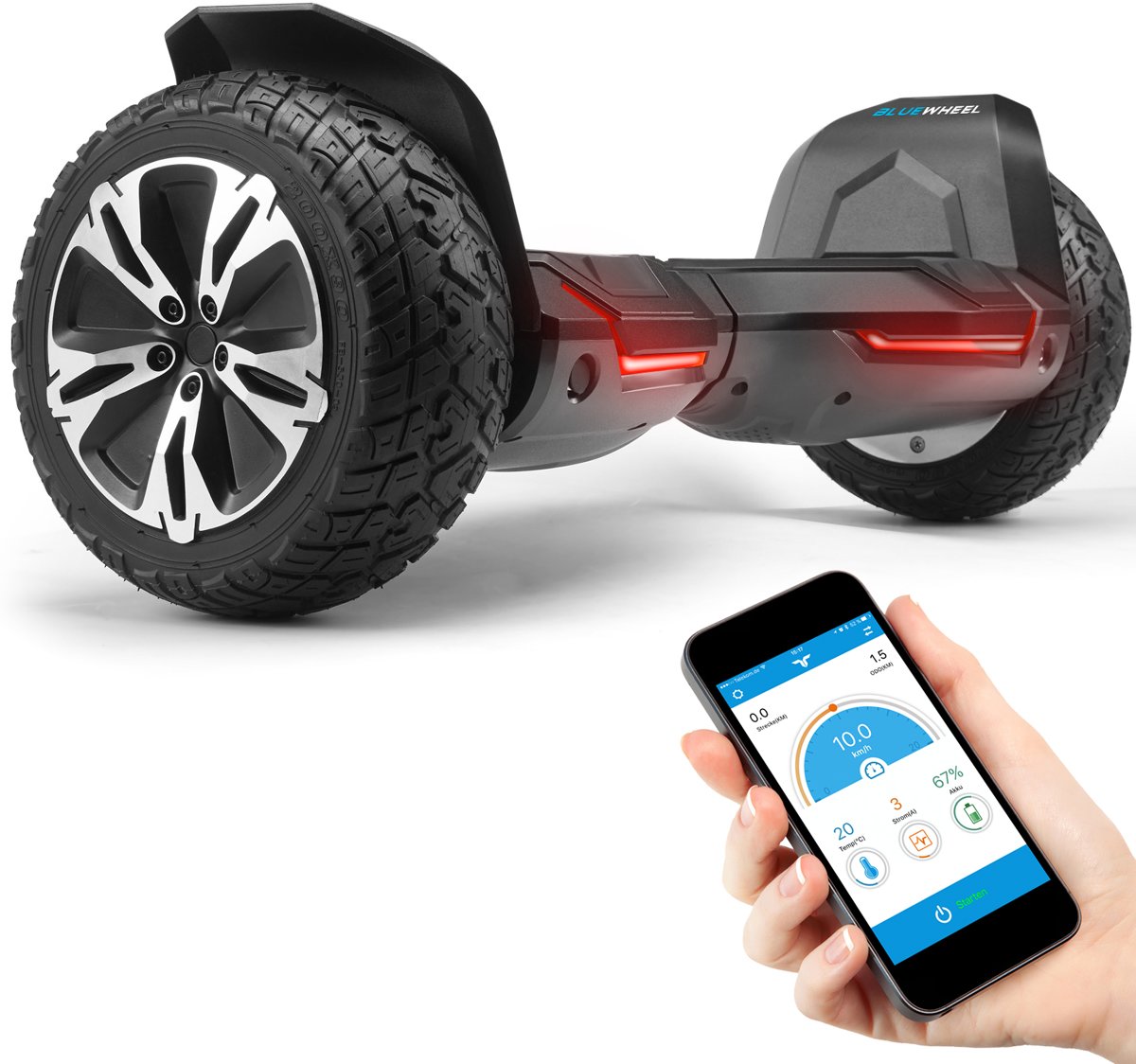 8.5” Premium Offroad Hoverboard Bluewheel HX510 SUV - Duits kwaliteitsmerk - zwart - kinderveiligheidsmodus en app - Bluetooth - sterke dubbele motor - Aluminium Case Elektro Skateboard Self Balance Scooter