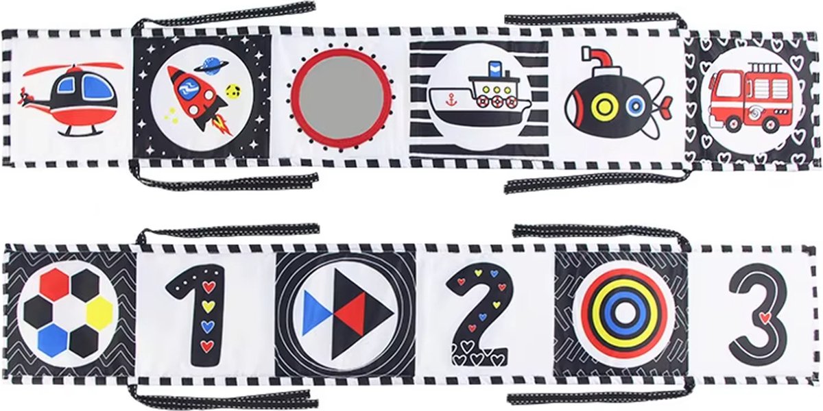 Box Boekje - Activiteitenboekje - Zwart / Wit - Contrast Kleuren - Voertuigen - Cijfers - Baby Speelgoed - Stoffen Boekje