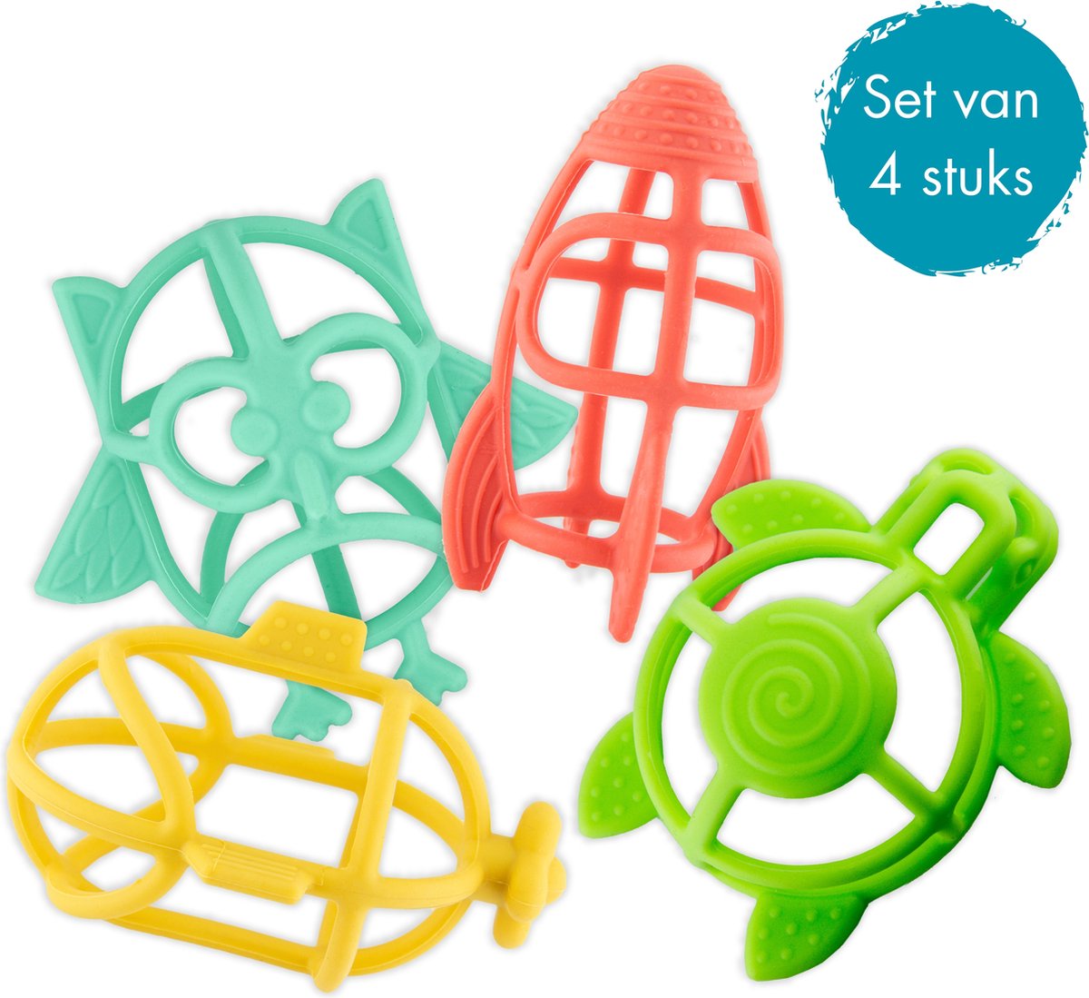 Bo Jungle - Siliconce speelgoed baby - Bijtring - bijtspeeltjes - Kraamcadeau - Voordeelpakket - Set van 4 vormen