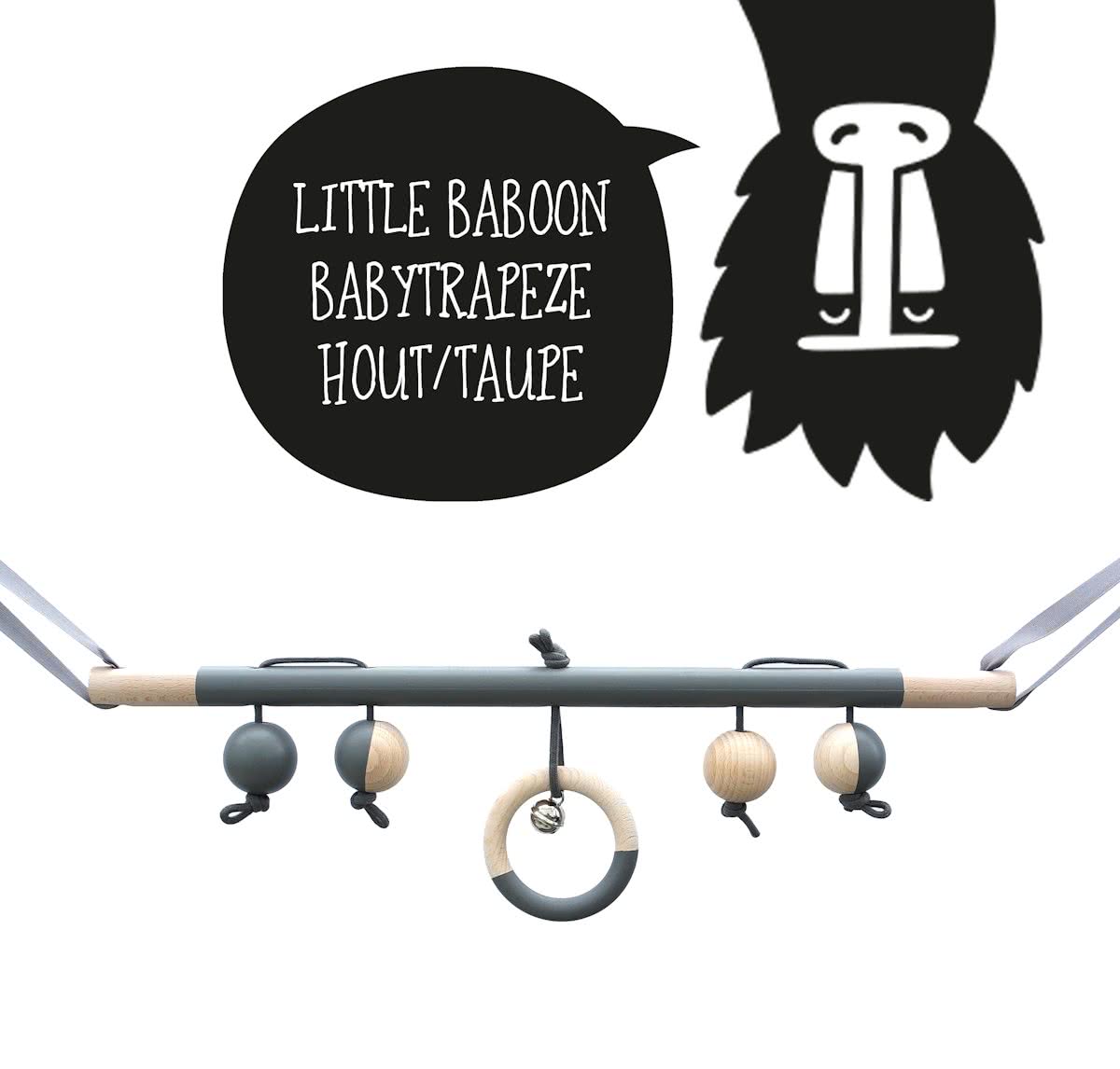 Babytrapeze / babygym hout met taupe grijs