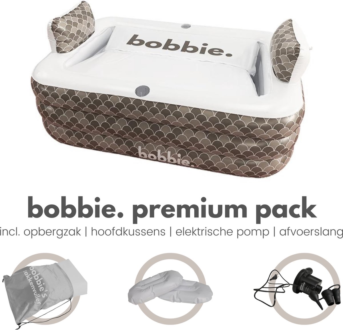 bobbie. taupe - Premium Pack - Opblaasbaar ligbad voor 2 personen - incl. afdekzeil - geschikt voor binnen en buiten - zitbad - ijsbad - bath bucket - opvouwbaar bad