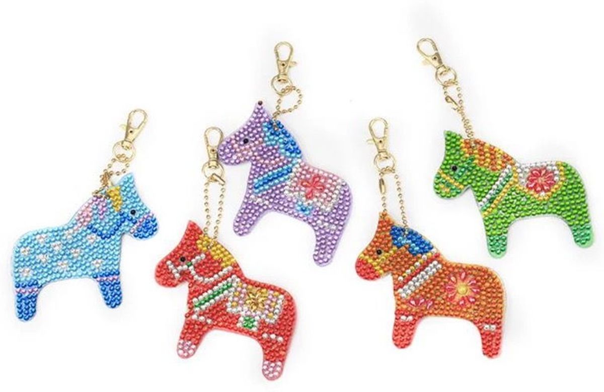 Diamond Painting Sleutelhanger Set Paarden 5 stuks