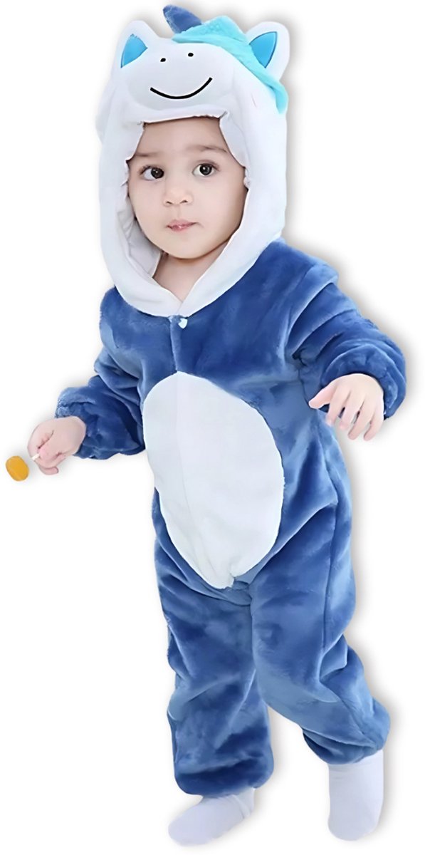 BoefieBoef Dieren Onesie Pyjama Kinderen 6m-2jr – Eenhoorn Blauw – Verkleedpak met Luierrits – Carnaval Sinterklaas Kerst en Kraamcadeau - Zacht Flanel - Romper - Boxpak - Jongens - Meisjes