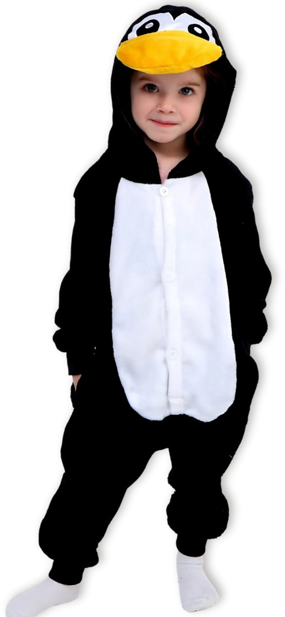 BoefieBoef Kinder Onesie Pinguin – Warme Dieren Pyjama 5-9 Jaar – Fluffy Verkleedpak & Fleece Huispak – Jongens & Meisjes – Zwemles Pyjama – Carnaval, Halloween & Sinterklaas Cadeau – Jumpsuit met Capuchon – 115-130 cm - Wit