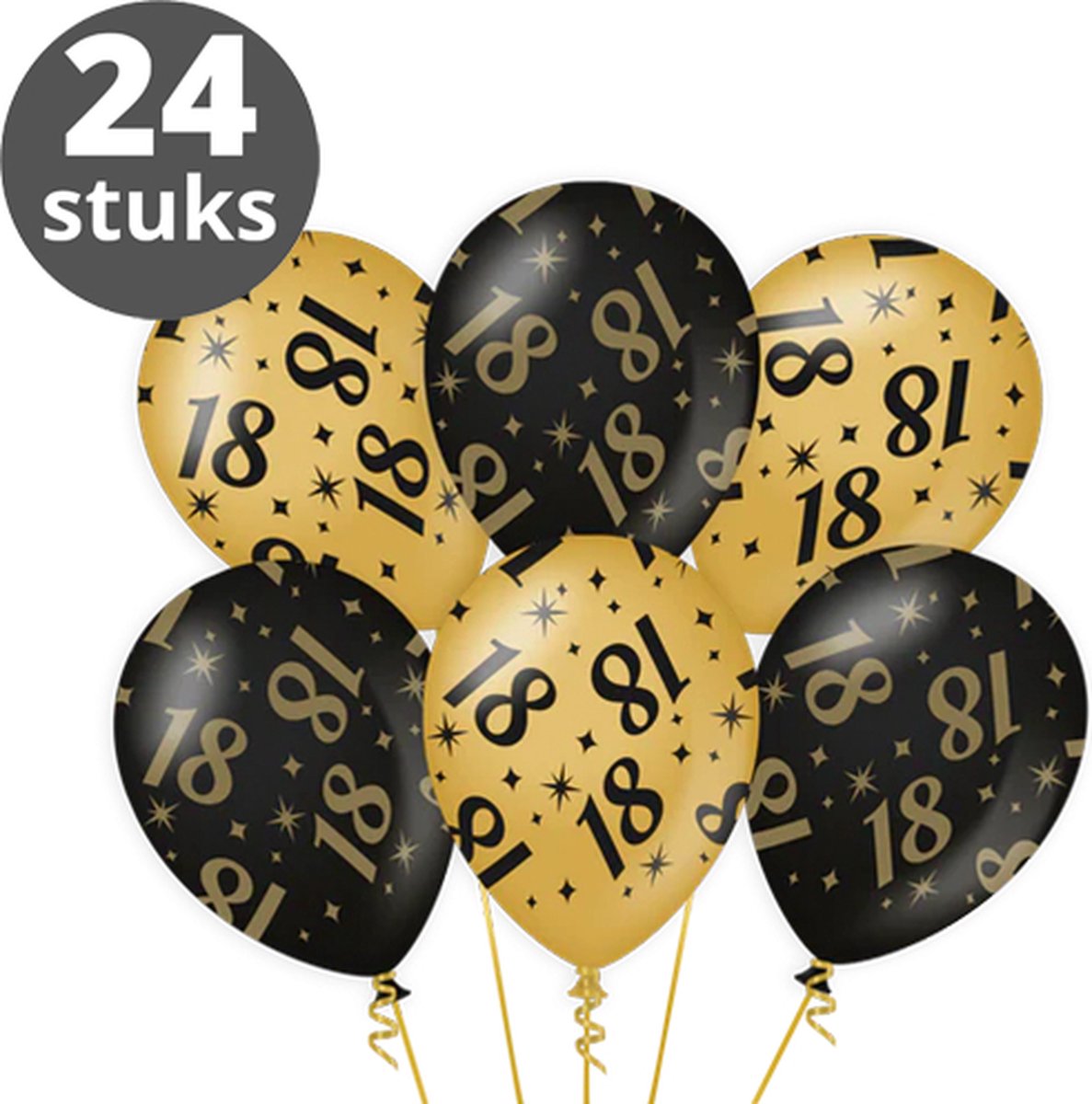 Ballonnen Goud Zwart (24 stuks) - Zwart goud ballonnen pakket - Versiering zwart goud - Metallic ballonnen Black & Gold - Balonnen goud & zwart - Verjaardag versiering 18 Jaar - 24 stuks