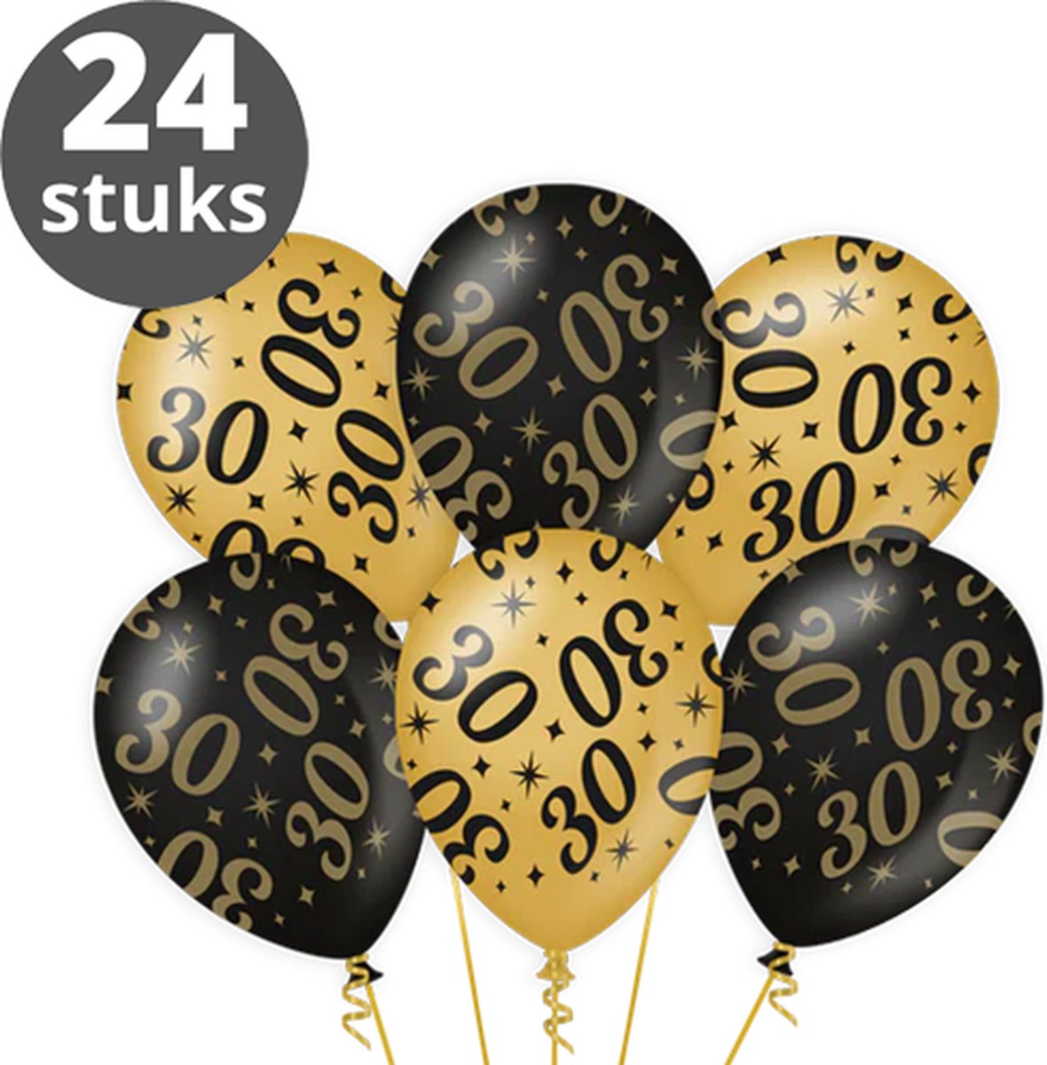 Ballonnen Goud Zwart (24 stuks) - Zwart goud ballonnen pakket - Versiering zwart goud - Metallic ballonnen Black & Gold - Balonnen goud & zwart - Verjaardag versiering 30 Jaar - 24 stuks