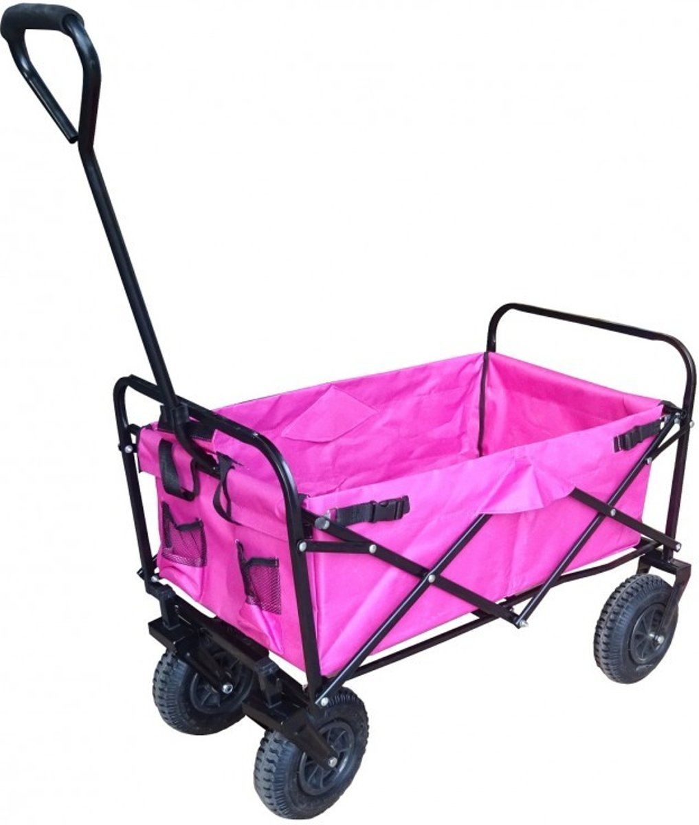 Bolderkar / Bolderwagen opvouwbaar roze met luxe PU wielen en opberghoes