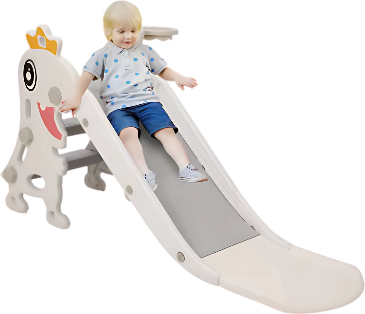 Kinderglijbaan 3 in 1 - Met Basketbalring - Verstelbaar - Speeltoestel - Losse glijbaan - Voor binnen en buiten - Wit