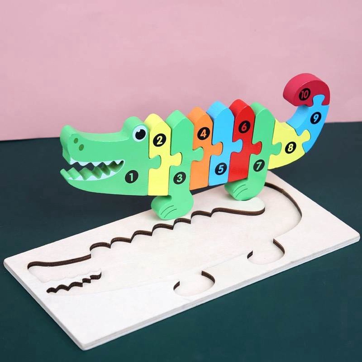 Bon Vibez Houten Kinderpuzzel – Krokodil - Dieren Puzzel – 3D Puzzel – Goed voor de Ontwikkeling – Montessori Speelgoed – Kinderspeelgoed