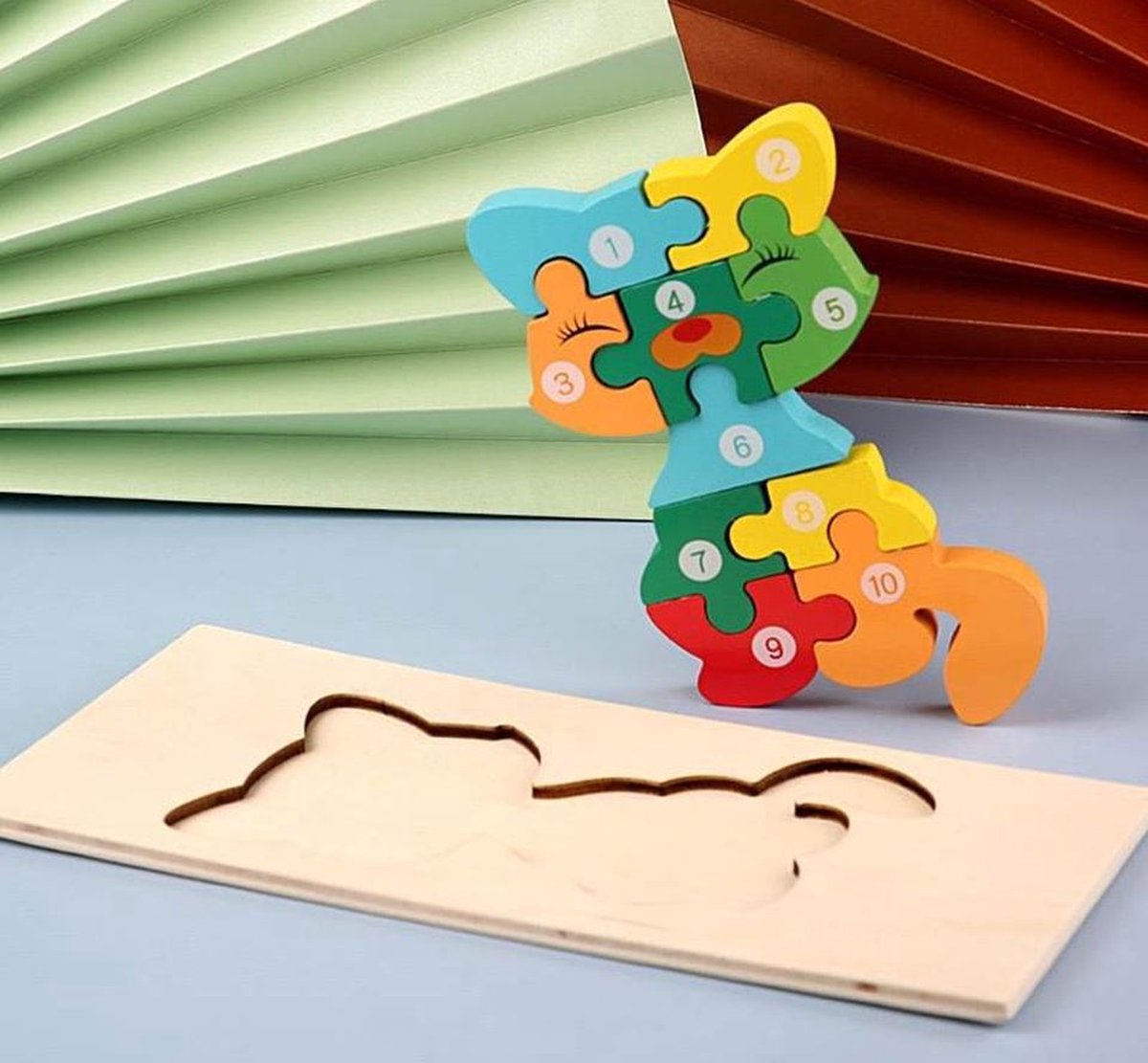 Houten Puzzel voor Kinderen - Thema: Kat - Dieren Puzzel - Montessori Speelgoed - Ruimtelijk Inzicht - Educatief Speelgoed - Puzzel voor Peuters & Kleuters - Montessori Puzzel - Puzzel Hout - 3D Puzzel