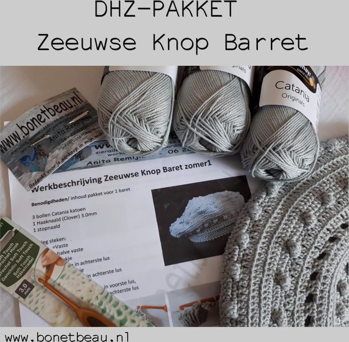 Bon et Beau Zeeuwse Knop haakpakket Dames Baret kleur Ultimate Gray