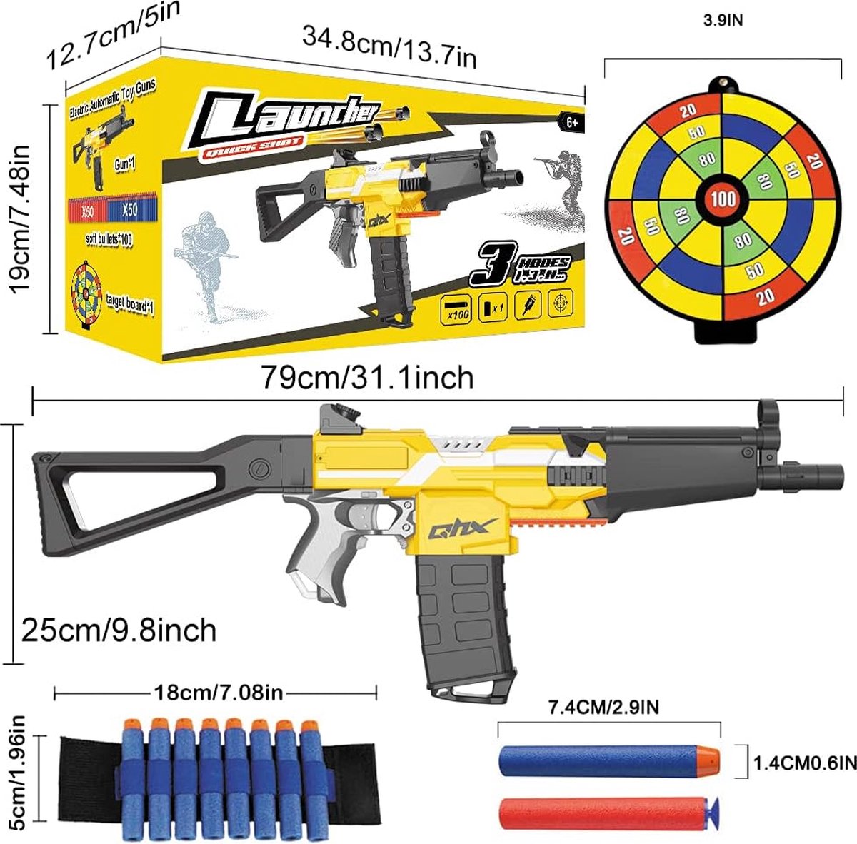 Elektrisch speelgoedpistool met magazijn voor Quick Shot Launcher