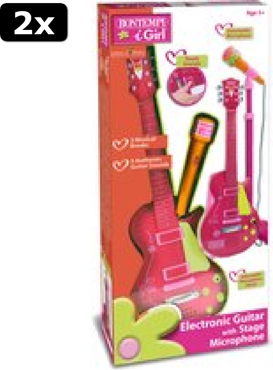 2x Bontempi Elektronische Rockgitaar Met Microfoon 112 Cm Roze