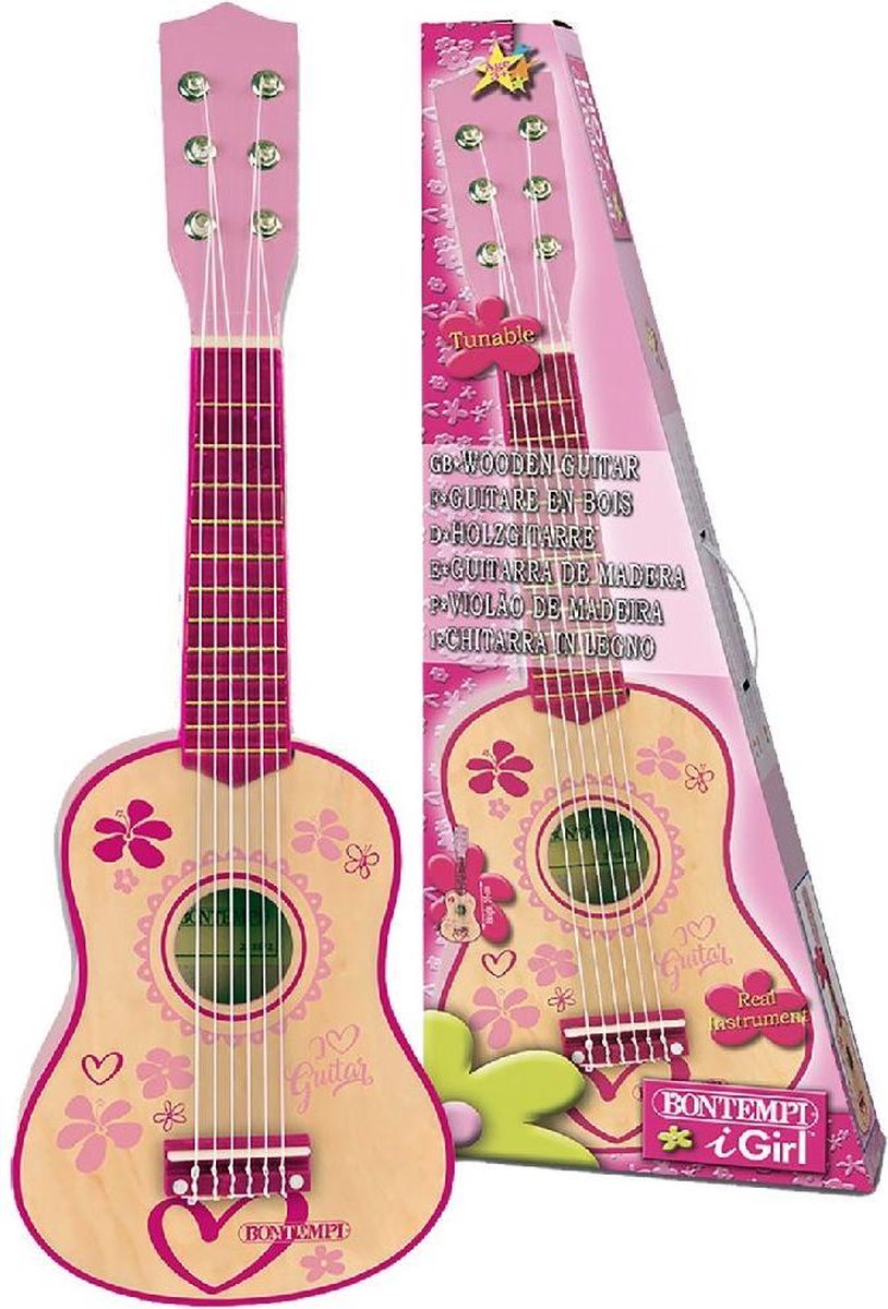 Bontempi Houten Gitaar 6 Snaren Roze