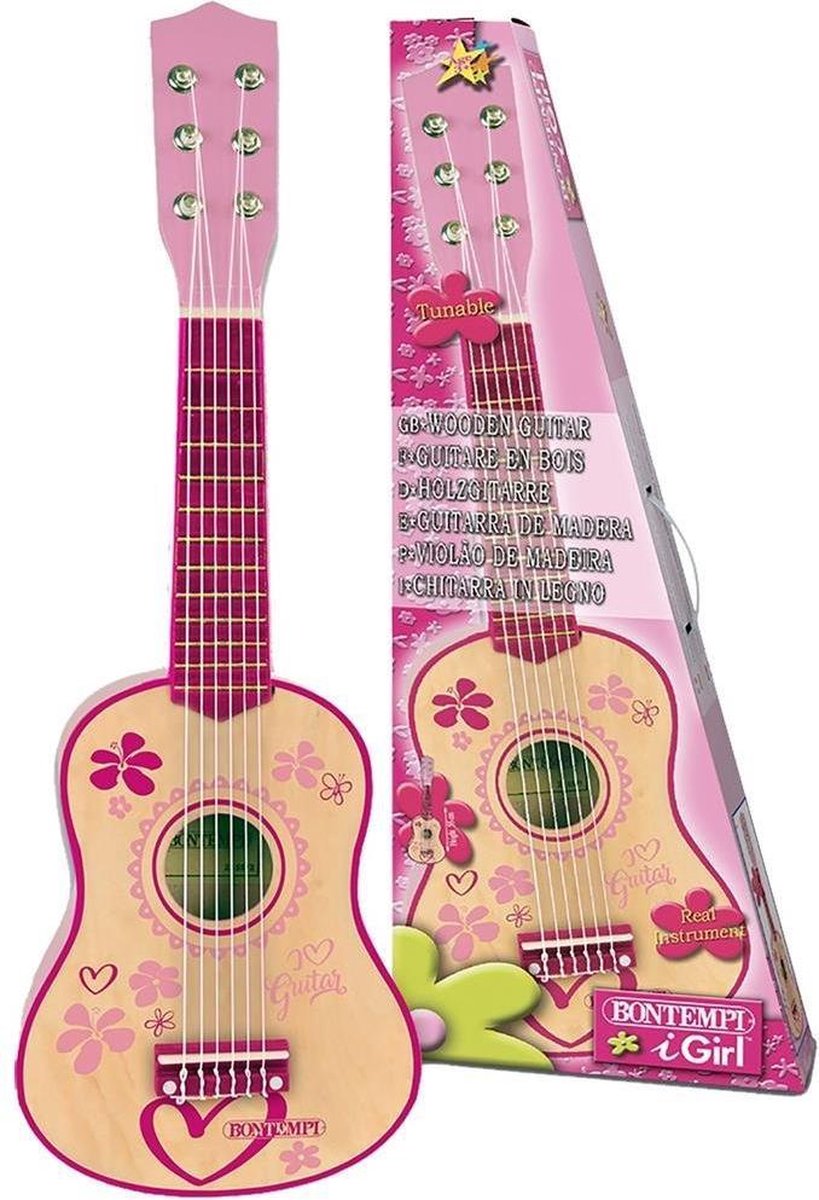 Bontempi Houten Meiden Gitaar met 6 Snaren 55 cm Roze