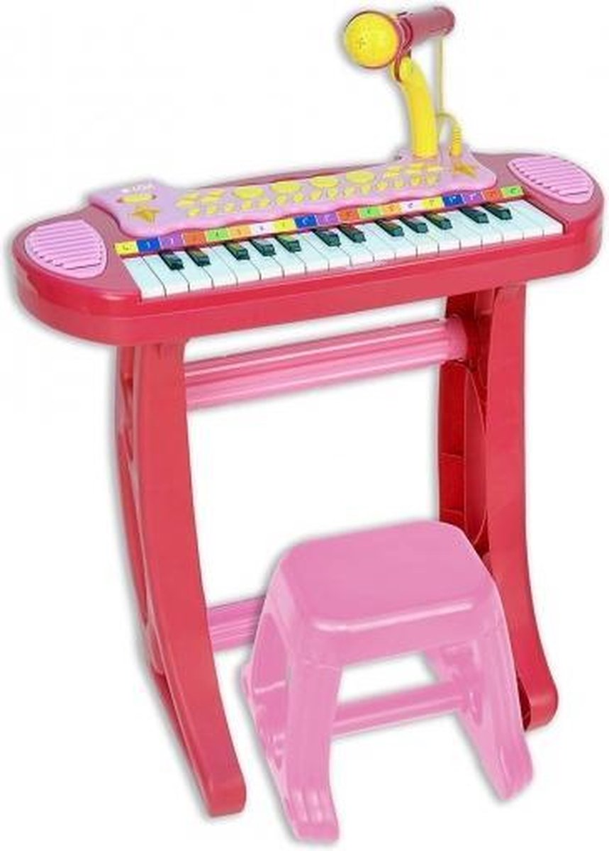 Keyboard Staand met Microfoon en kruk Roze