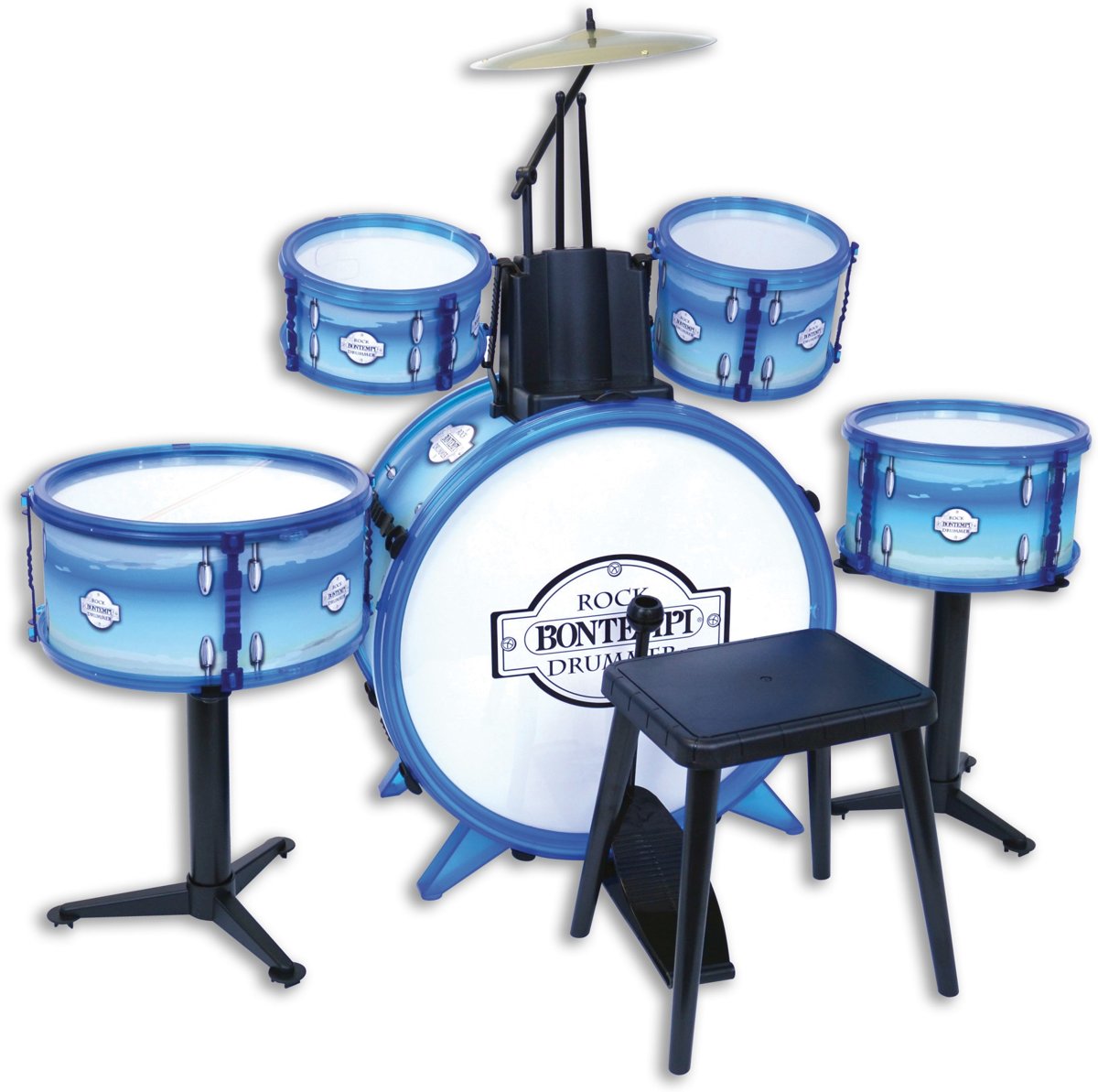 Zilverkleurige 6-delige drumset met kruk