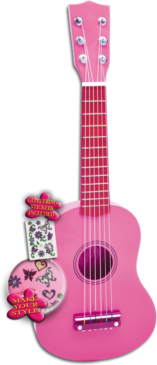 iGirl: Houten Roze Gitaar 55 cm met Stickers