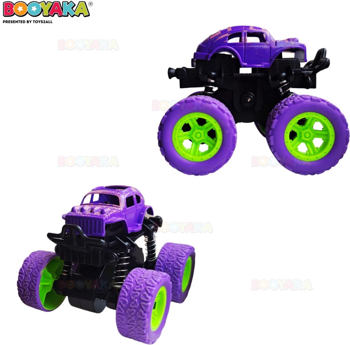 Booyaka® Big wheel stuntauto paars – Monstertruck – Monster truck - Stunt auto’s – Off road – Buiten speelgoed - Speelgoed auto - Auto Speelgoed Jongens – Stoer – Racen - Springende auto – Race auto - 360º Flip