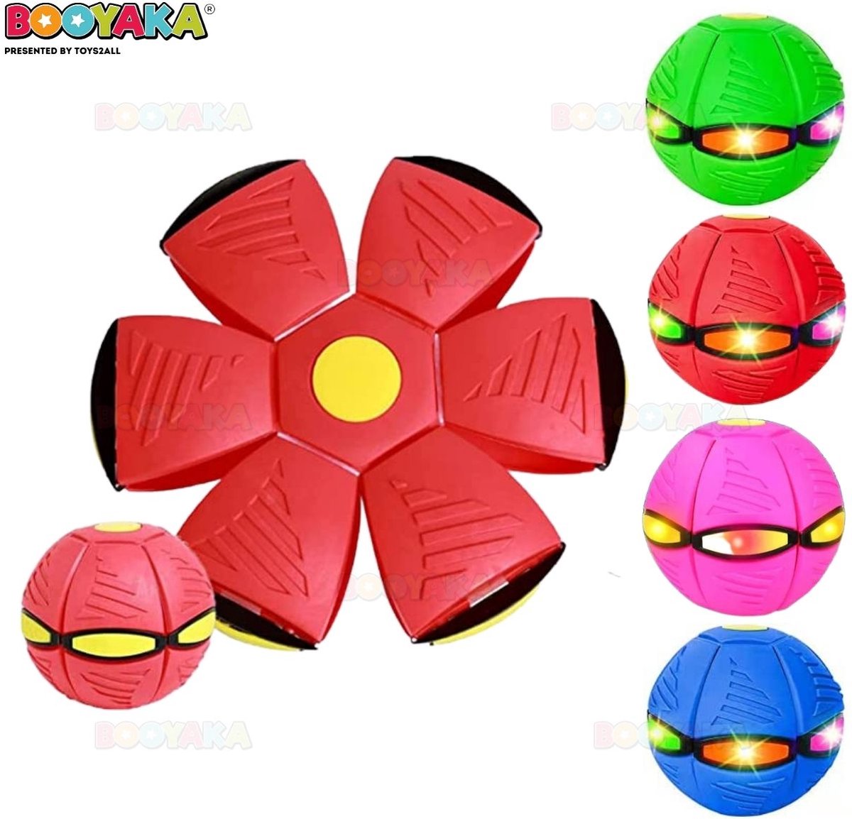 Booyaka® UFO Bal rood - Frisbee- UFO bal met lichtjes – LED – Flying saucer ball – Flat ball disc – Schijf – Speelbal - Strandbal