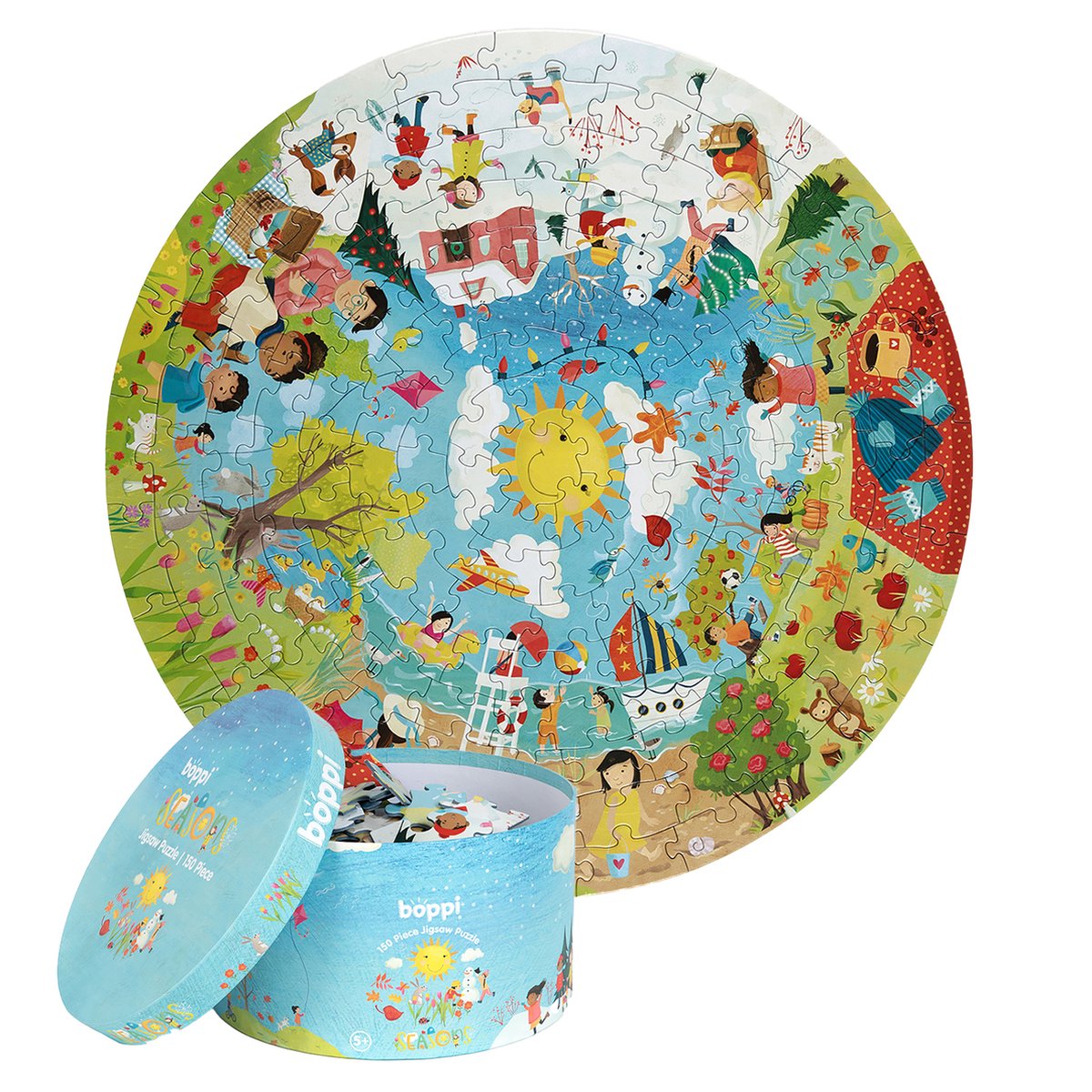 Boppi - vier seizoenen puzzel - rond formaat - 150 stukjes - 58cm diameter - gemaakt van recycled karton