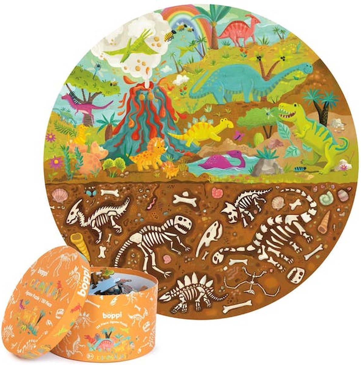 Grote ronde puzzel  +- 58 cm (150 st.) Dinosaurus