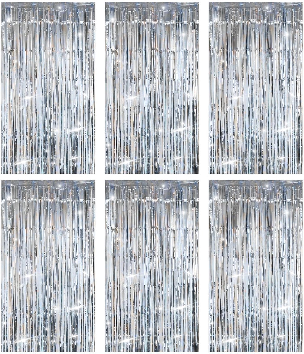  ® Glanzend zilverkleurig franjegordijn voor feestelijke decoratie en evenementen