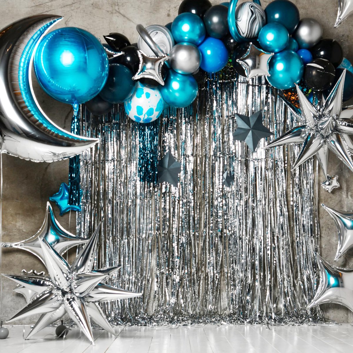  ® Set van 6 decoratieve metallic folie gordijnen voor feestelijke gelegenheden