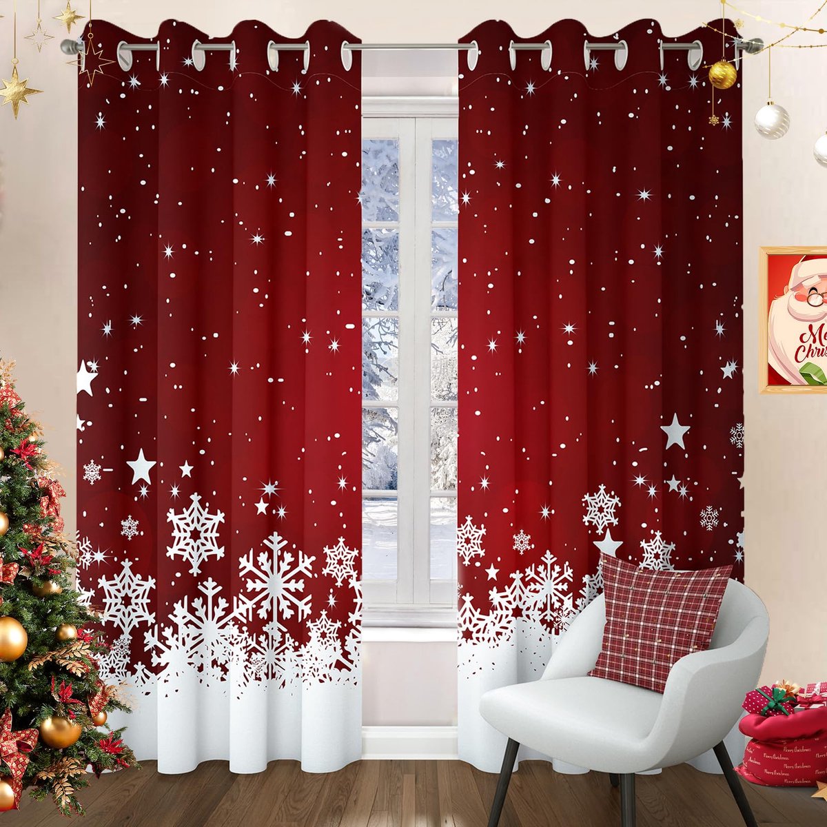  ® Verduisterende kerstgordijnen met sneeuwvlokken voor sfeervolle kerstdecoratie