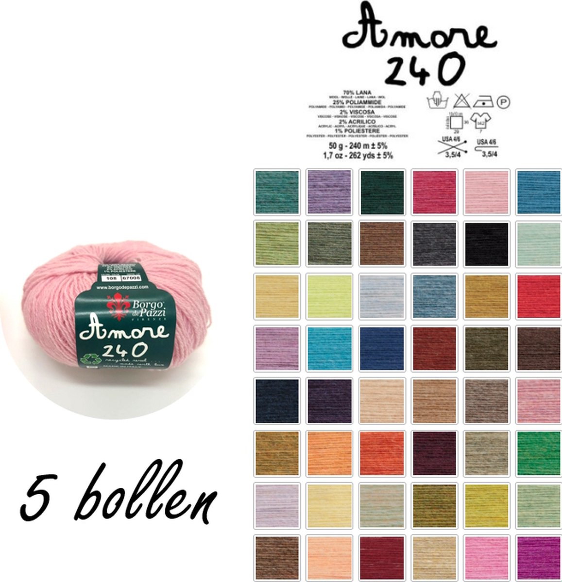 Borgo de Pazzi - Amore 240 - Roze 108 - set van 5 bollen x 50 gram