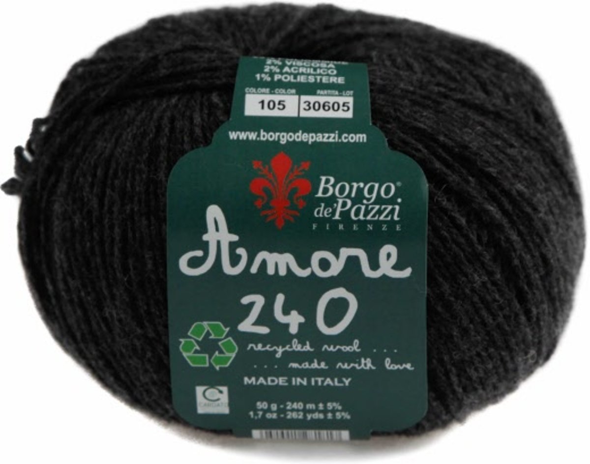 Borgo de Pazzi Amore 240 - nr.105 Antraciet. PAK MET 10 BOLLEN a 50 GRAM.