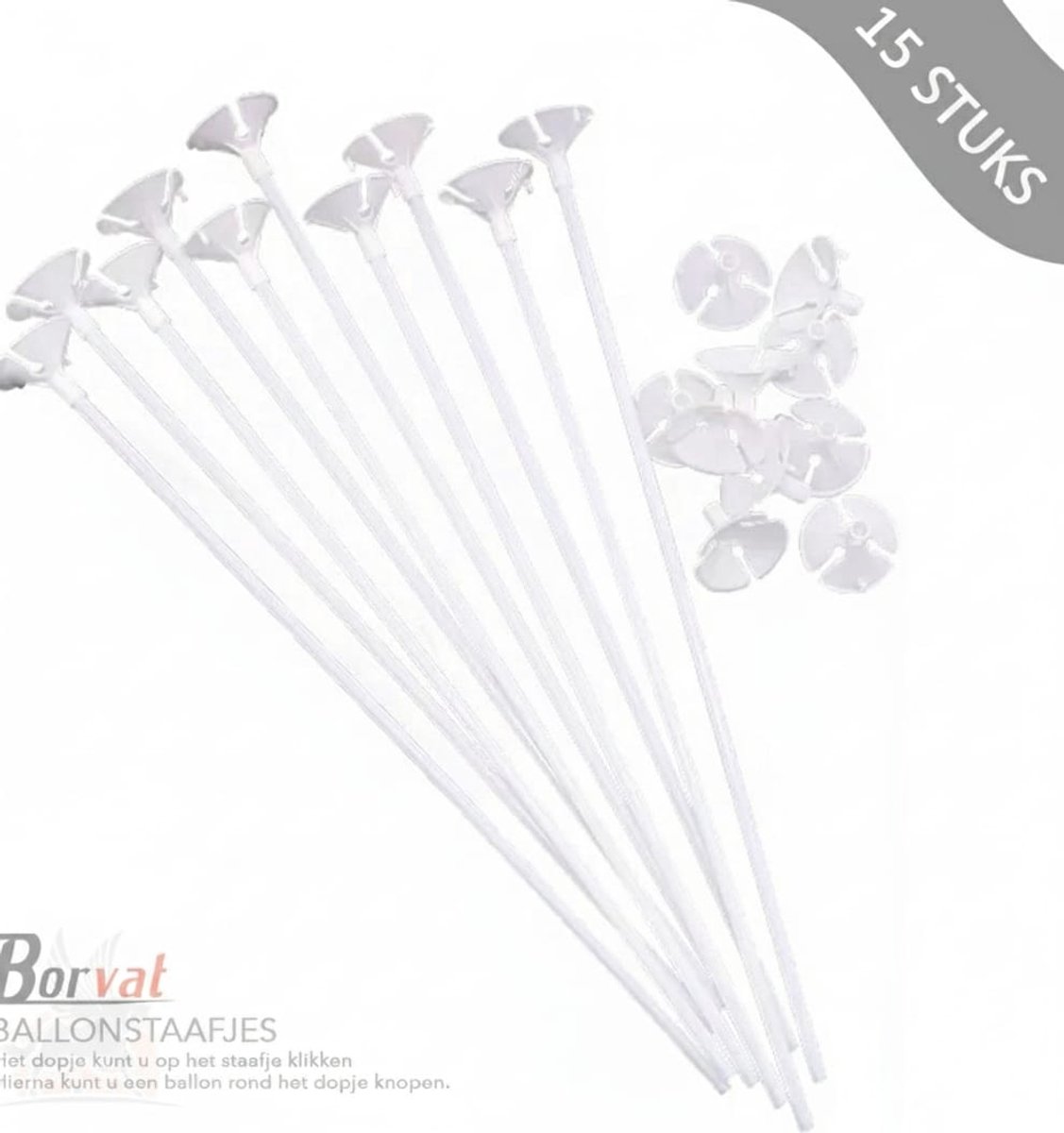   - Ballonstaafjes - Ballon staafjes - wit - 15 stuks