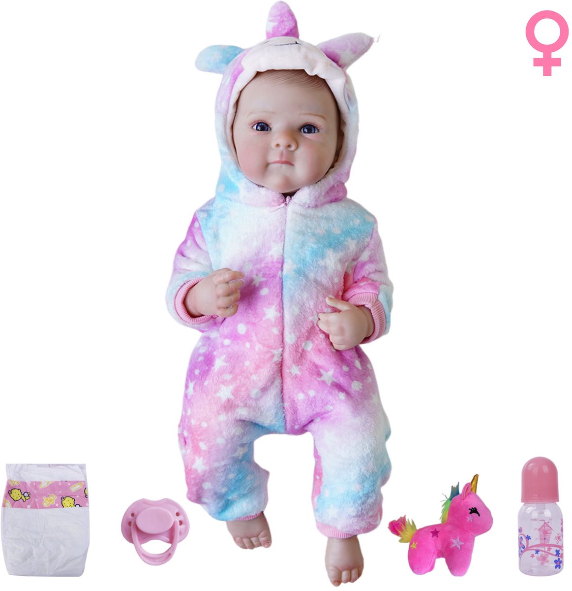 Bosstony Elara Unicorn Levensechte Babypoppen - 1,1 Kilo - 45 CM - Reborn Baby Pop - Met Accessoires - Reborn Baby - Reborn Baby Doll - Dementie Pop - Reborn Poppen Meisje