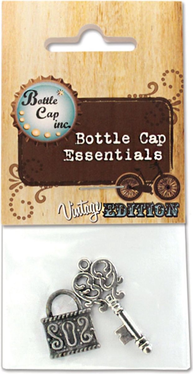 Bottle cap Jewelry findings charms x2 lock & key