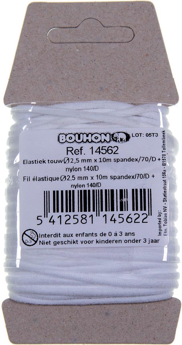 Bouhon elastiek touw, nylon, ft 2,5 mm x 10 m, op blister