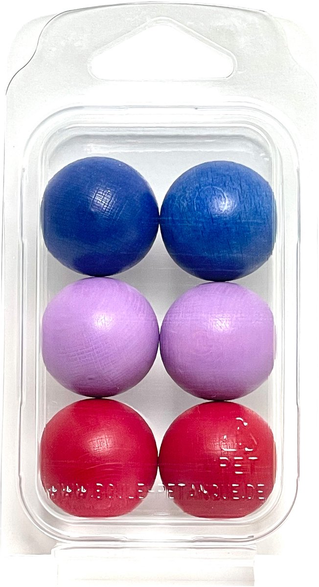   - Jeu de Boules - FM-7 - 6 Buts - kleuren: 2 x marijnblauw - 2 x lichtpaars - 2 x frambozenrood - 30mm