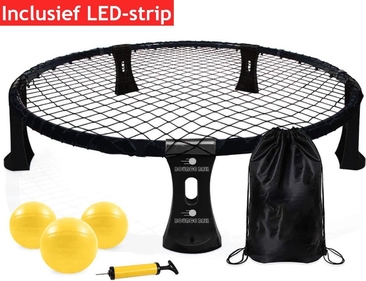 Bounceball Limited Edition Black Mamba - Inclusief LED-strip - Spikeball - Spikeball Set - Roundnet set - Zomerspel - Buitenspel - Inclusief 3 ballen, opbergzak en instructies