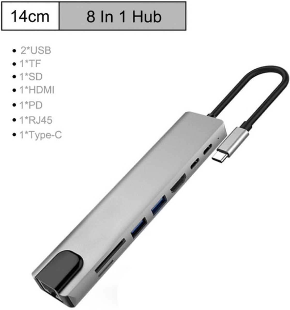 USB-C Hub - 8 in 1 - 4K HDMI, USB-C, 2*USB 3.0, SD/Micro SD-card reader. Geschikt voor Macbook & More! Multi adapter