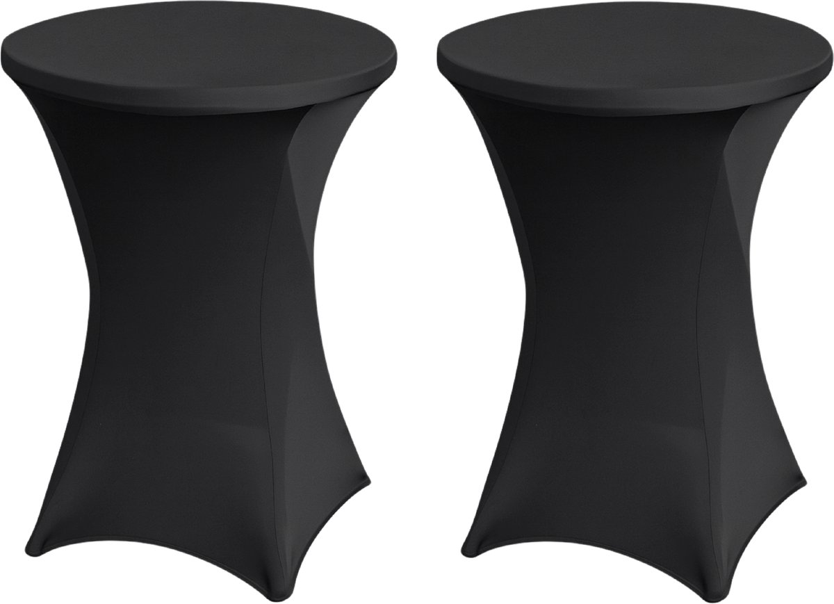BRASQ Statafelrok Zwart - ∅80-74 x110 cm - Set van 2 - Statafelhoes - Stretch Rok - Tafelrok voor statafel